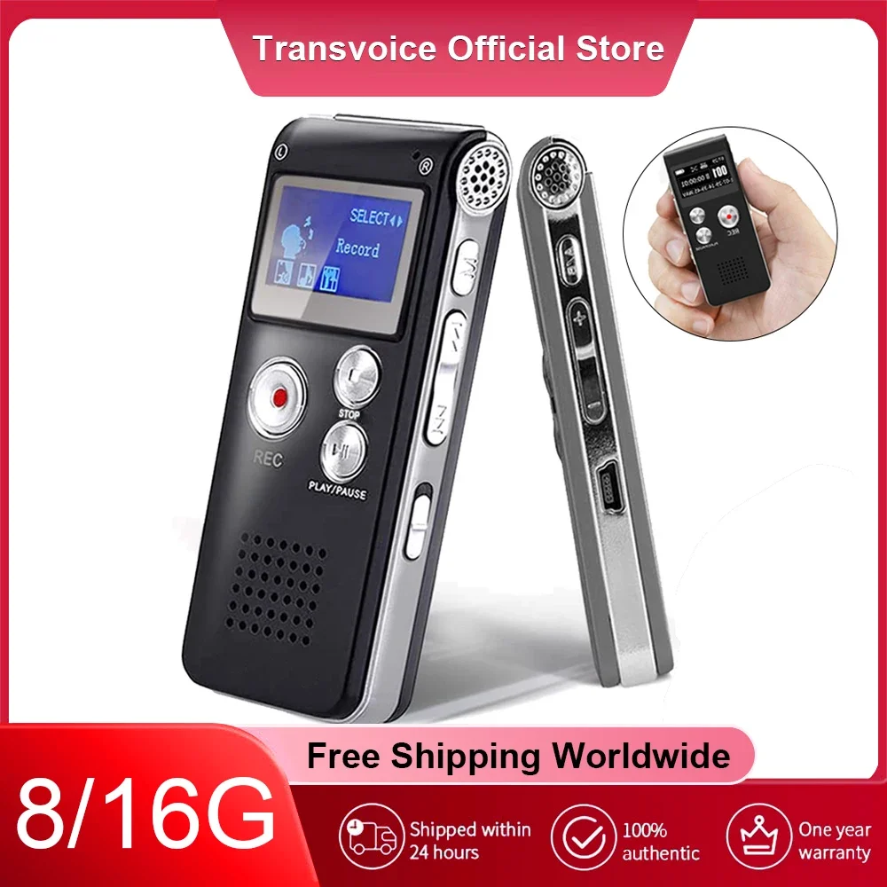 8/16GB Portable Voice Recorder Voice Control Screen Display Digital Voice Recorder Meeting Recording MP3 Music Recording Device 