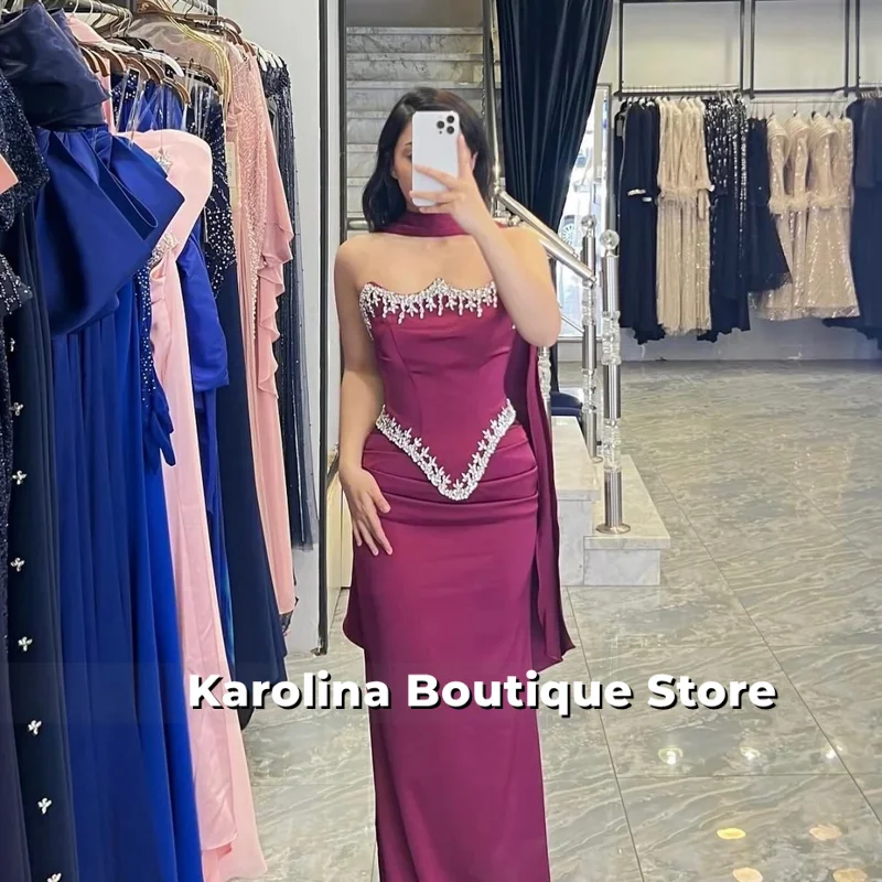 ผ้าพันคอไหมยาวแบบสั่งทำพิเศษ ชุดราตรีผ้ากลิตเตอร์ทรงเมอร์เมด ชุดเดรสงานพรอมแบบไร้สายรัดหลังยาวกรอมพื้น ปี 2025