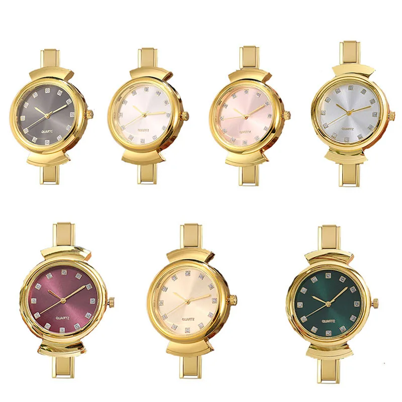 Ins Elegant Curved Lug Modular Watch Ladies Gold Steel Strap Sunburst Dial Trendy Casual Student Gift Fashion Quartz Wrist Watch