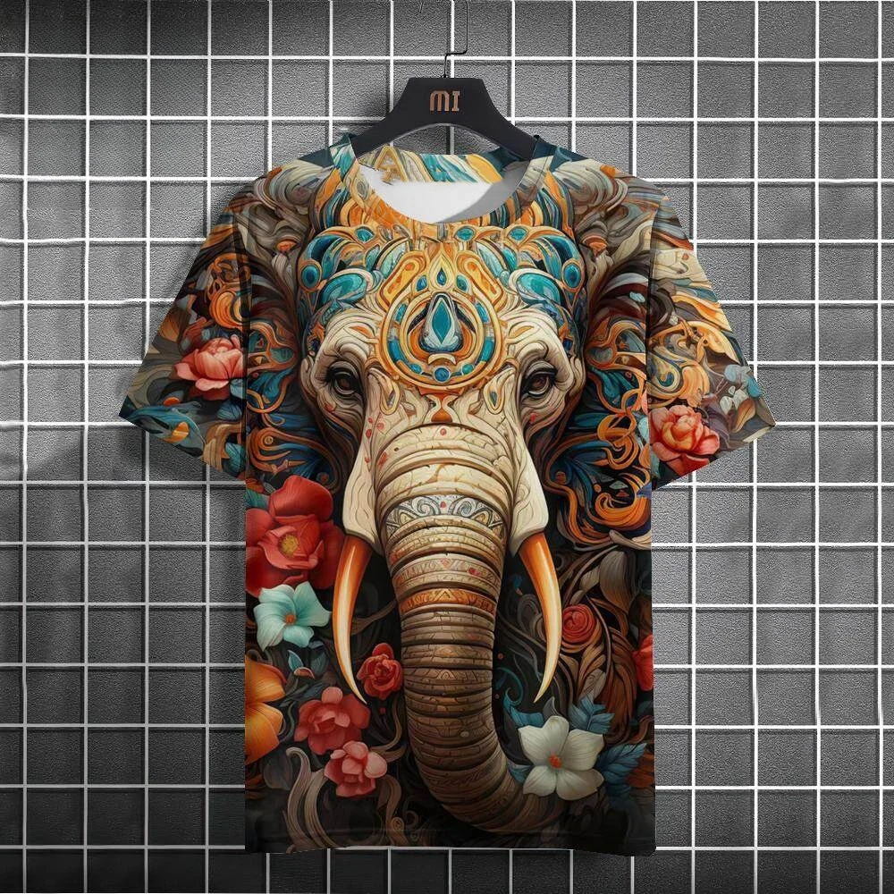 

Elephant Animals 3d Print Men's T-Shirt Street Fashion Short Sleeves Casual Retro T Shirt Men Clothing Oversized Daily Top