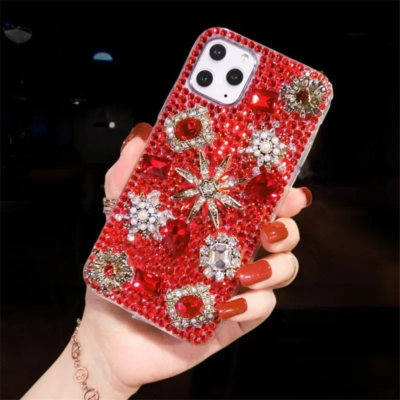 

Luxury Bling Rhinestone Diamond Retro Flowers Case for Xiaomi Redmi 13C 12C 13R Note 11 13 12 Pro Plus, Glitter Cover