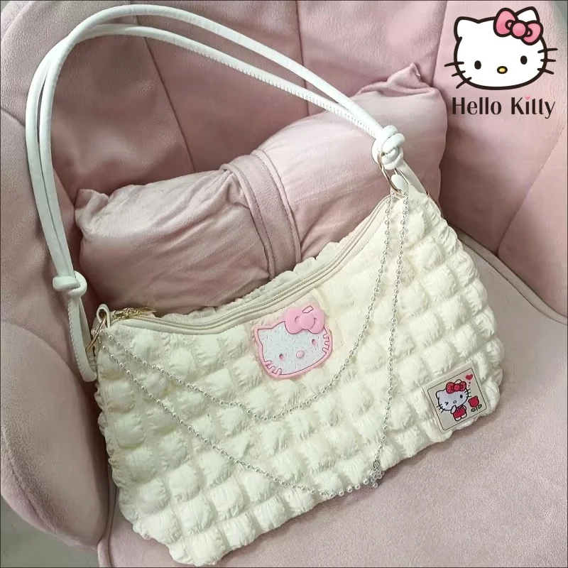 Sanrio Hello Kitty borsa a tracolla a contrasto di colore borsa a catena di perle borsa sotto le ascelle di moda borsa a tracolla per ragazza regali