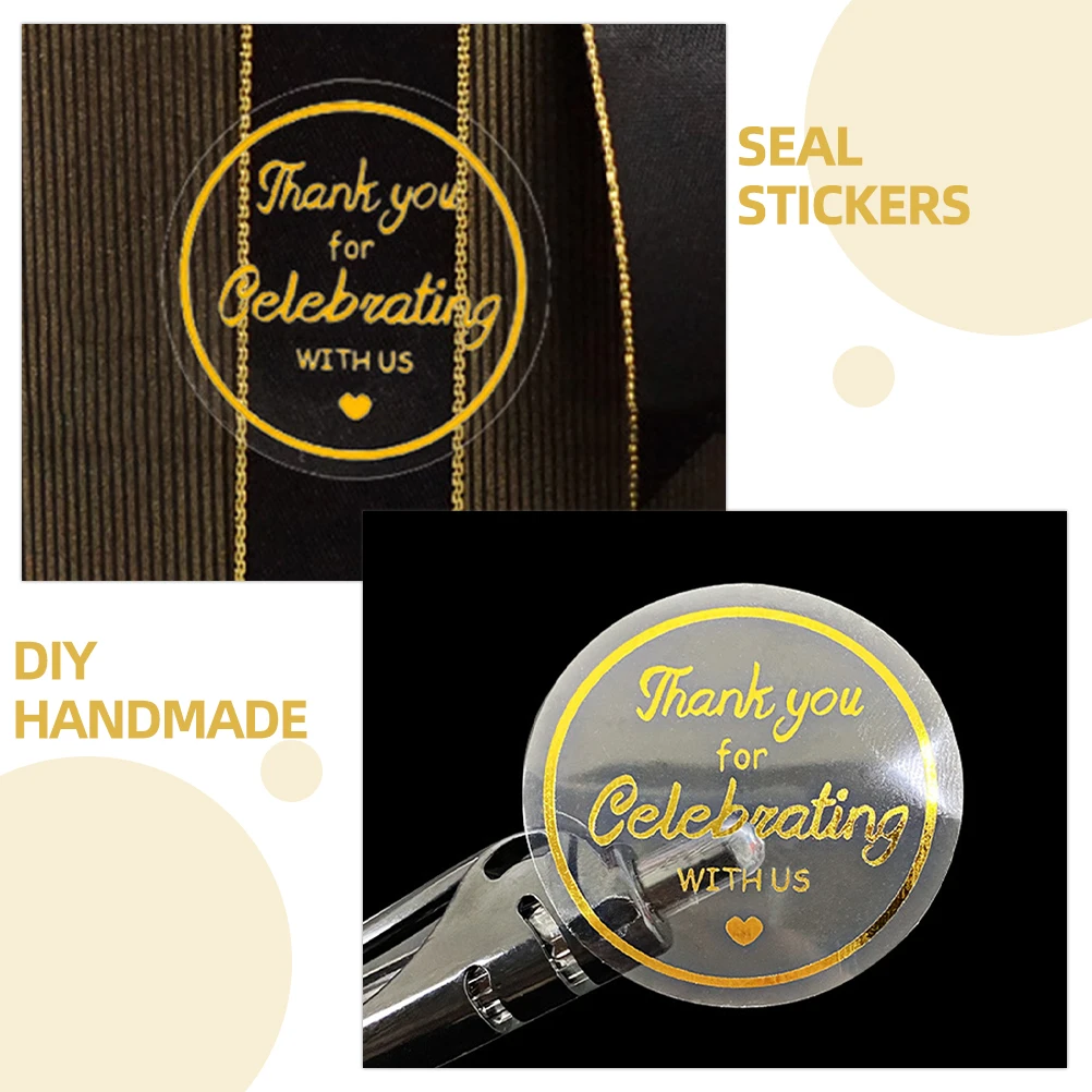 

Gold Foil Transparent Sealing Stickers Round Embossed Thank You Labels Wedding Gift Wrapping Decor Journal Stickers
