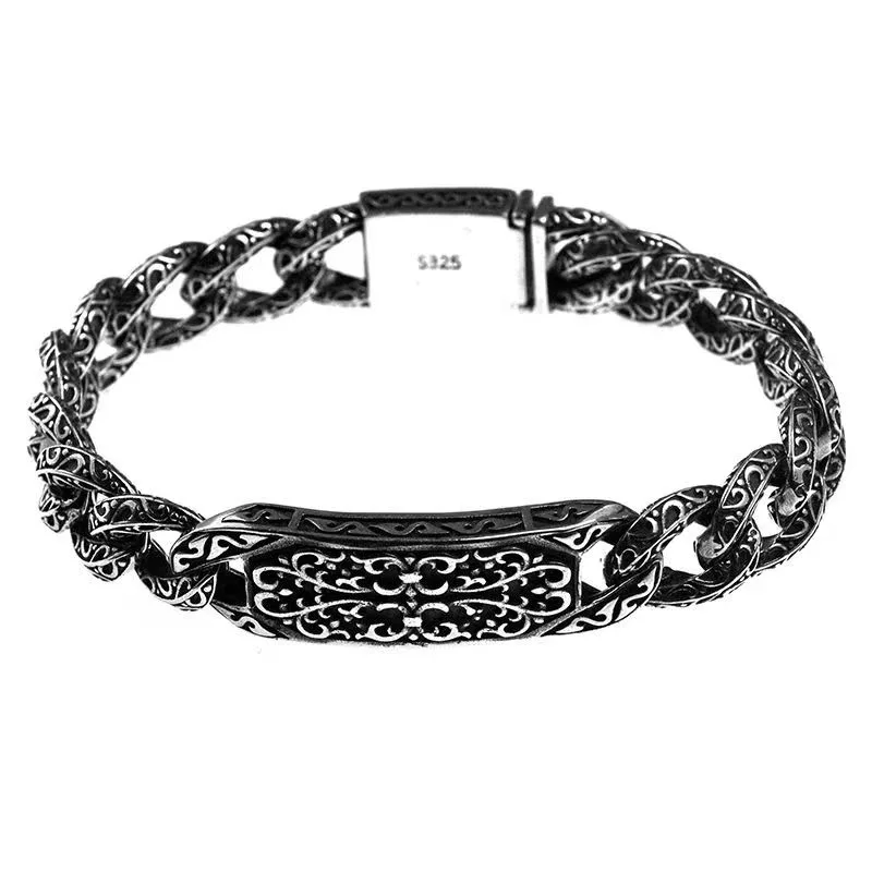 The new S925 silver men's bracelet auspicious pattern vintage couples men and women with the same ring buckle bracelet gift