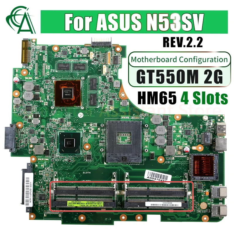 

N53SV MAINBOARD For ASUS N53S N53SV N53SN N53SM Laptop Motherboard 60-N4PMB1100 N12P-GT-A1 GT550M 2G HM65 4 Slots Mainboard Test