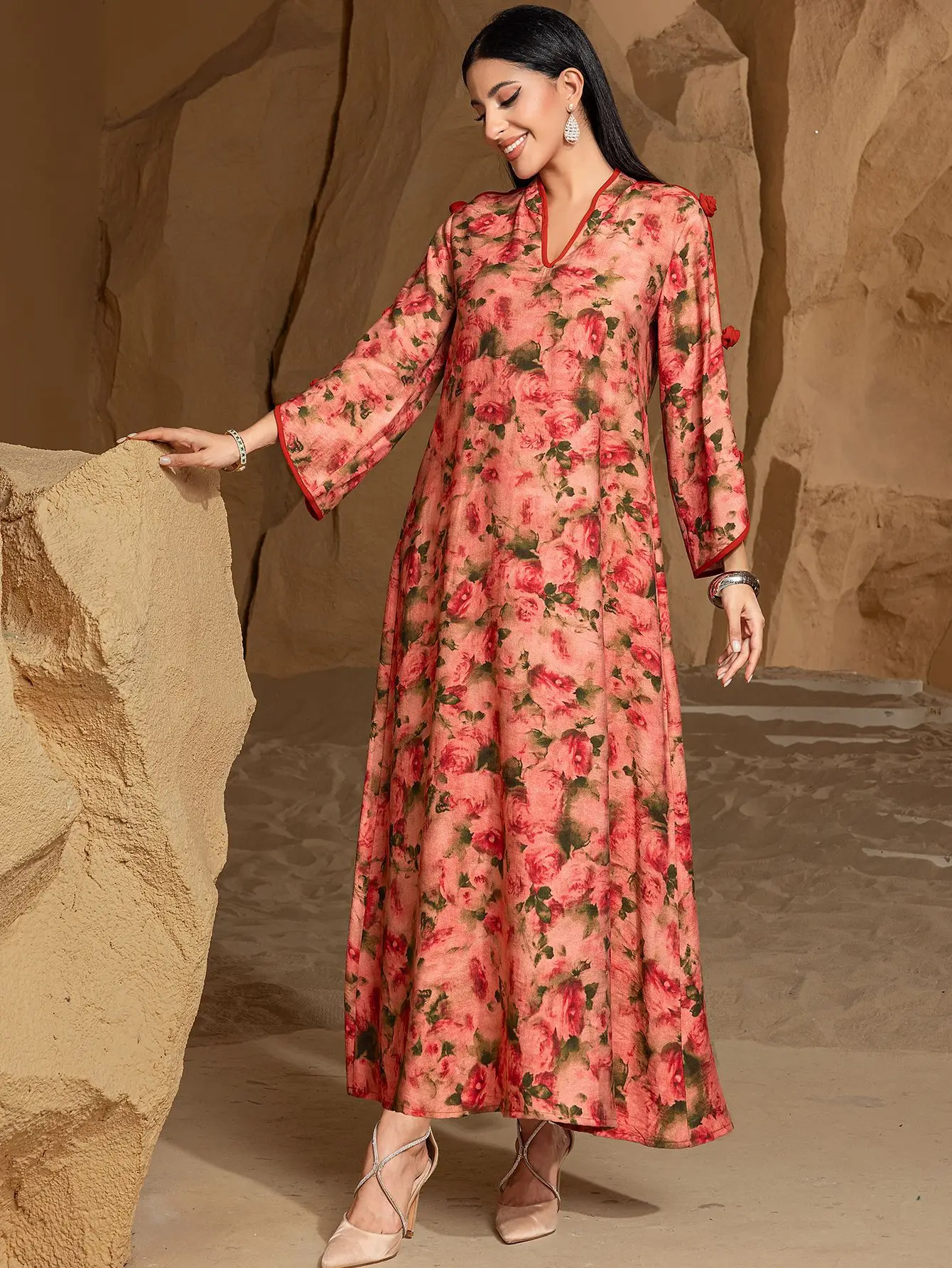 Ramadán musulmán moda de lujo nuevo Rose Manor vestido estampado 3D Oriente Medio Dubai árabe bata islámica para mujer