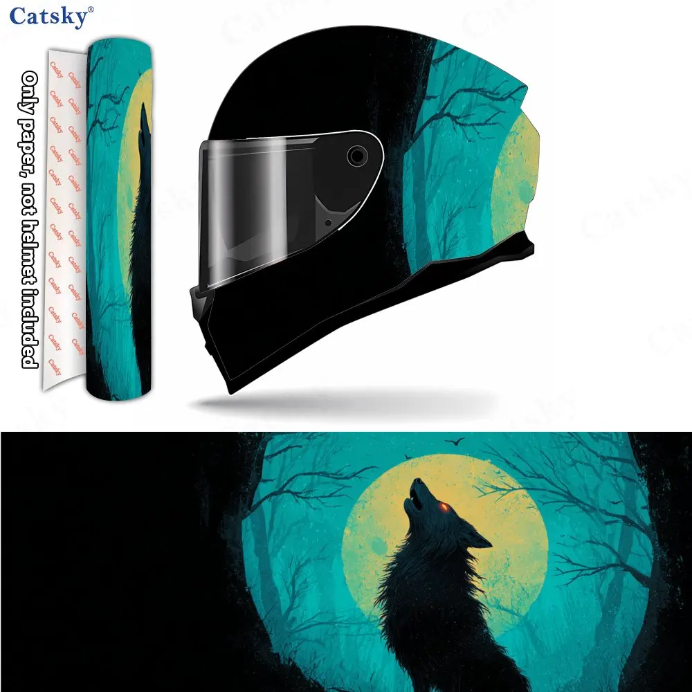 

Blue Moon, Red Eyes, Roaring Wolf Helmet Vinyl Wraps, Waterproof Scratch-Resistant Full Face Helmet Decals, Durable PVC Artistic