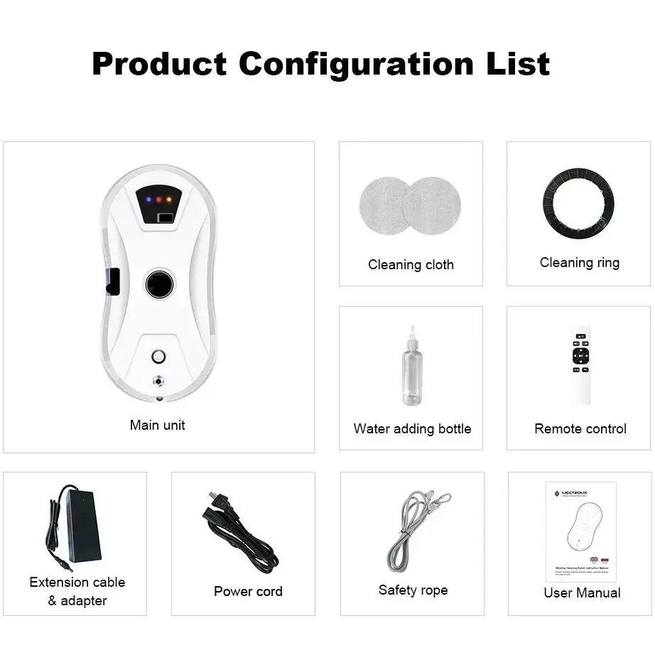 روبوت تنظيف النوافذ، رذاذ الماء، مكنسة كهربائية روبوتية رفيعة للغاية للنافذة، ممسحة زجاجية، تنظيف جاف ورطب، مع جهاز تحكم عن بعد