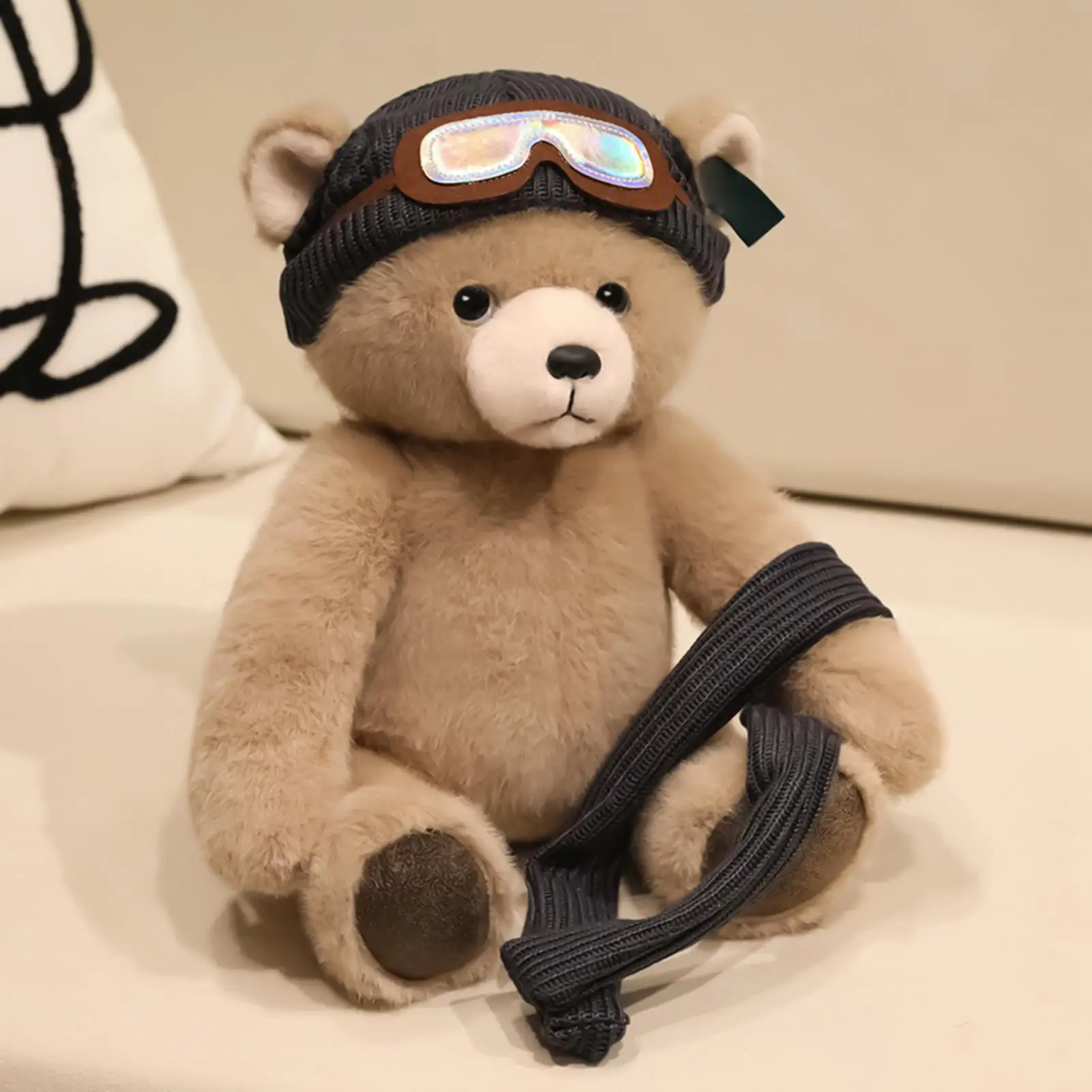 Oso de peluche con sombrero y bufanda, muñeco de peluche, tema de invierno, decoración del hogar para guardería, dormitorio, regalo de cumpleaños y Año Nuevo para niños