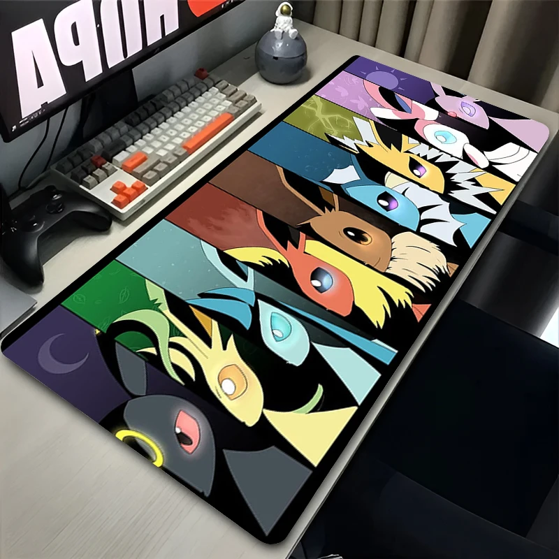 Mouse Pad Kawaii Pokemon Eevee, Acessórios para Jogos, Tapete para Teclado e Mouse de PC, Tapete Grande para Mesa Gamer