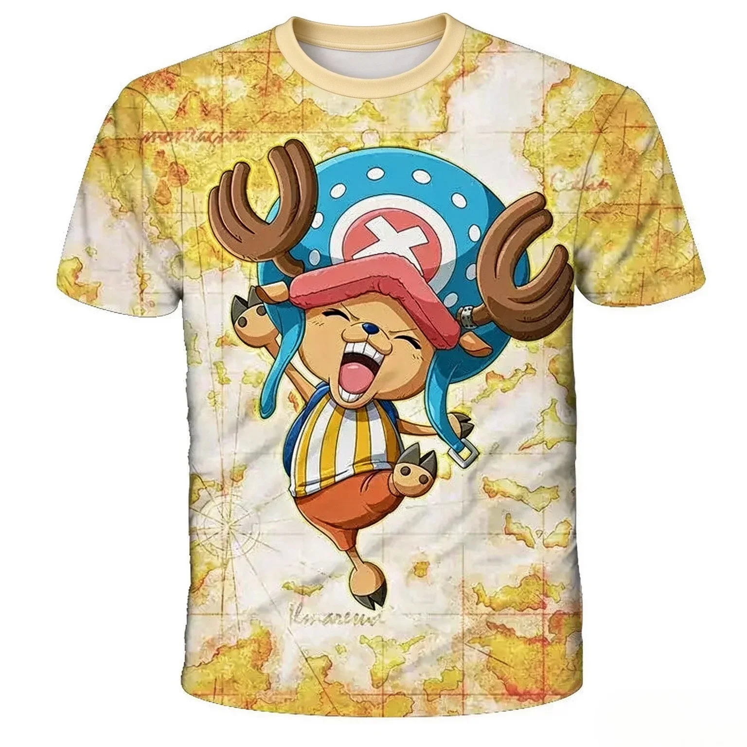Bandai ONE PIECE Anime Short Sleeve Tee, Chopper Luffy 3D Allover Print, Quick Dry Breathable, Summer Unique Casual Top