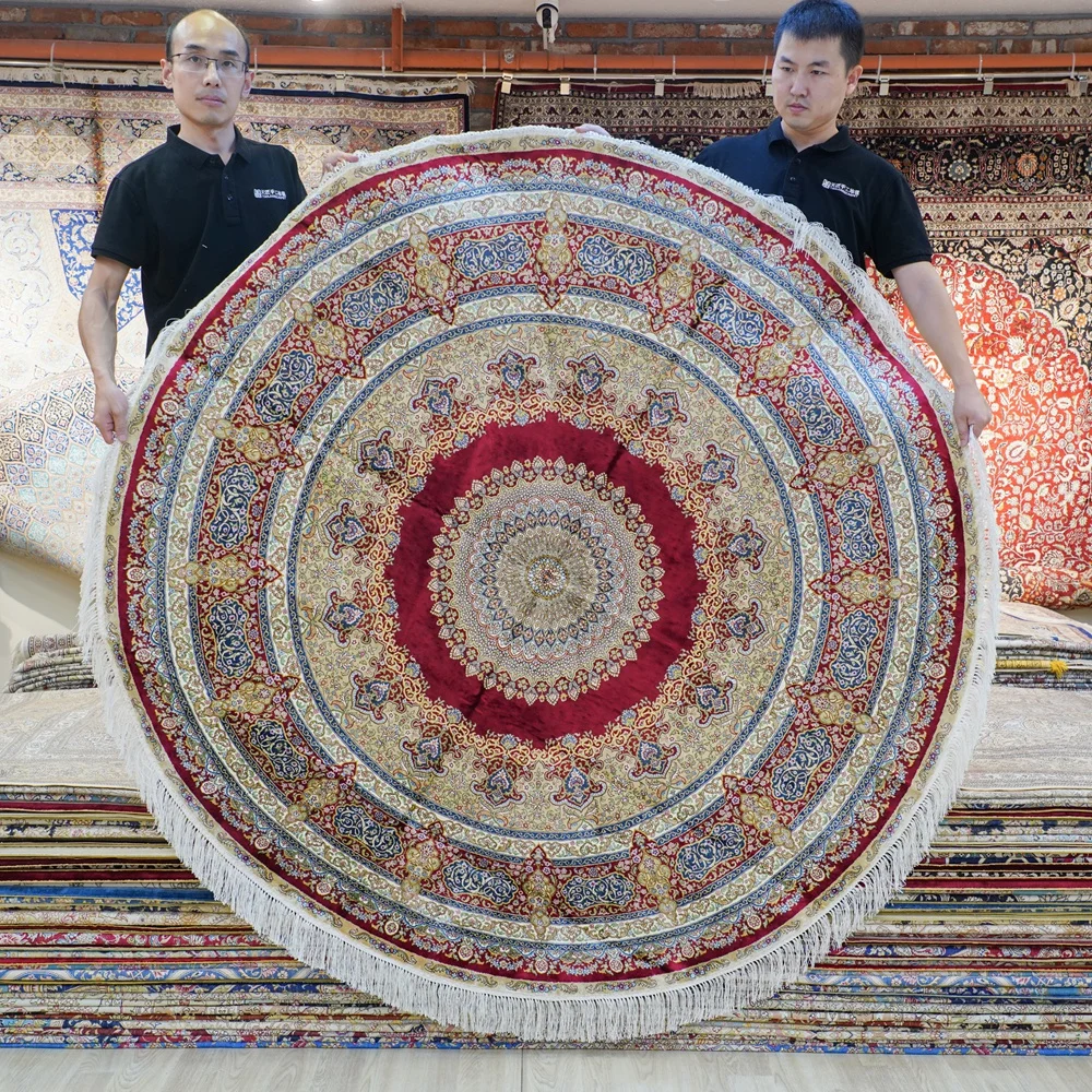 

1.8m Silk on Silk Rug Round Oriental Handmade Carpet Persian Medallion Rugs