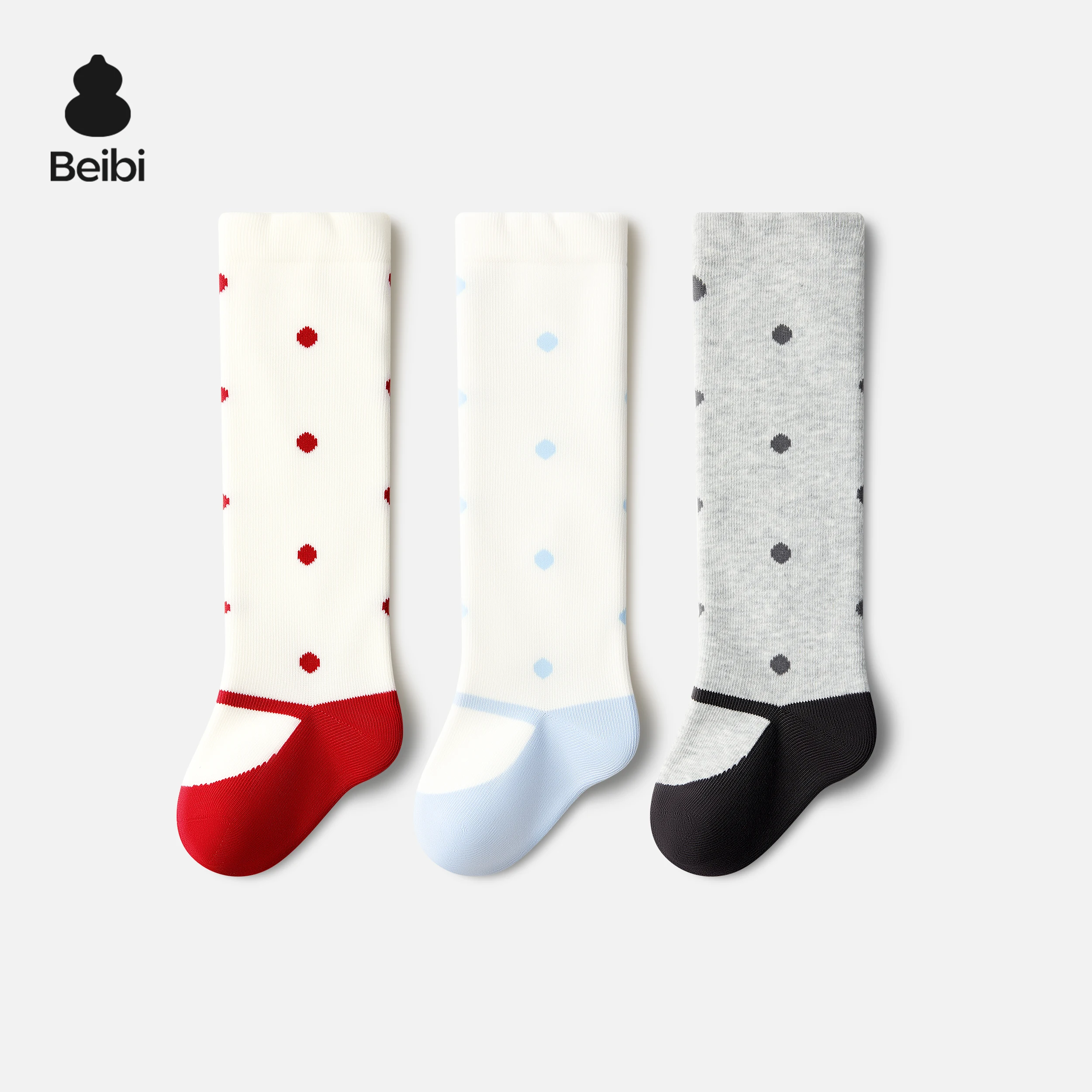 

Beibi 3-Pair Pack Girls' Polka Dot Over-the-Knee Socks Suitable for All Seasons For Children Aged 0-2 Years