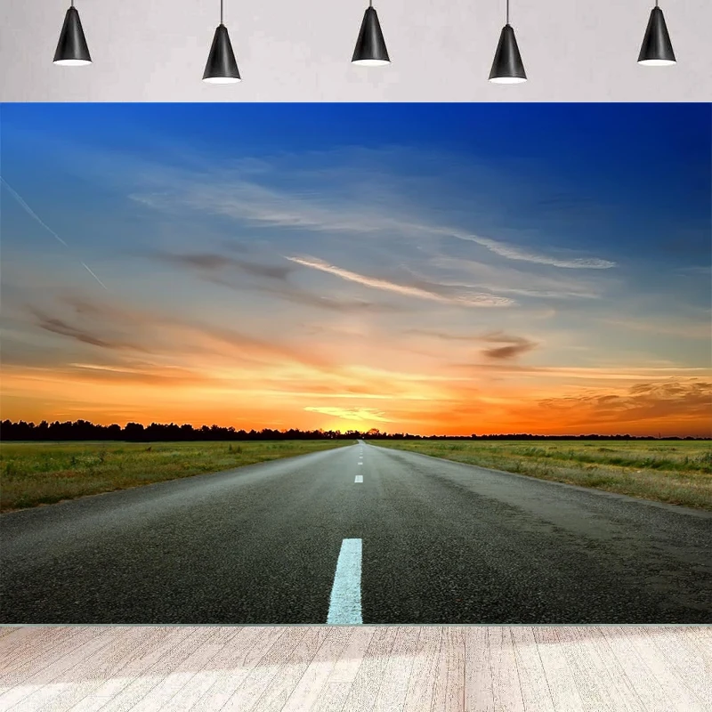 Highway Road Photography Backdrop Countryside Road Trip For Sunset Nature Landscape Travel Background Wall Banner Poster Decor