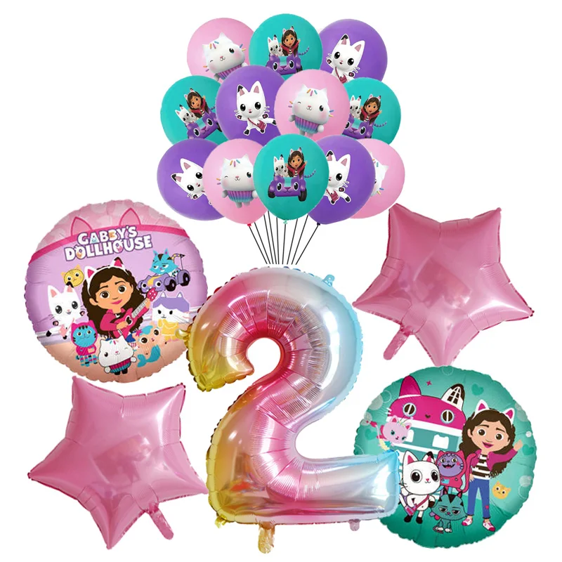 Gabby Dollhouse Birthday Party Decoration Toy Latex Balloon Disposable Tableware Backdrop Banner Event Supplies For Kids Girl