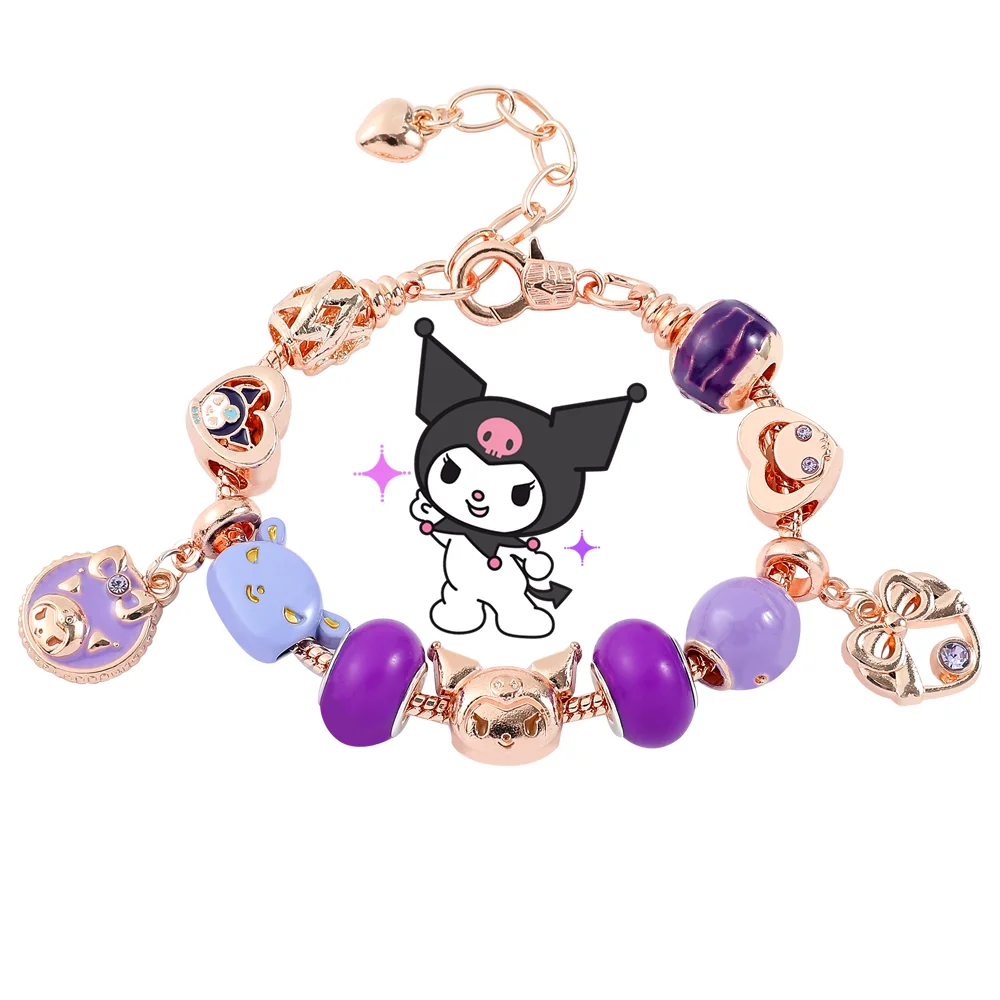 Charm Kuromi Bracelet Anime Sanrio Cartoon Figure Kuromi Beads Pendant DIY Bracelet Bangle for Girl Kawaii Jewelry Accessories