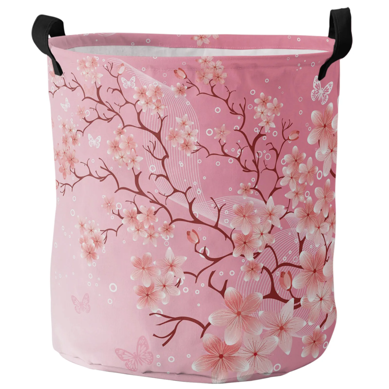 Pink Cherry Blossom Flowers Butterfly Dirty Laundry Basket Foldable Home Organizer Basket Clothing Kids Toy Storage Basket