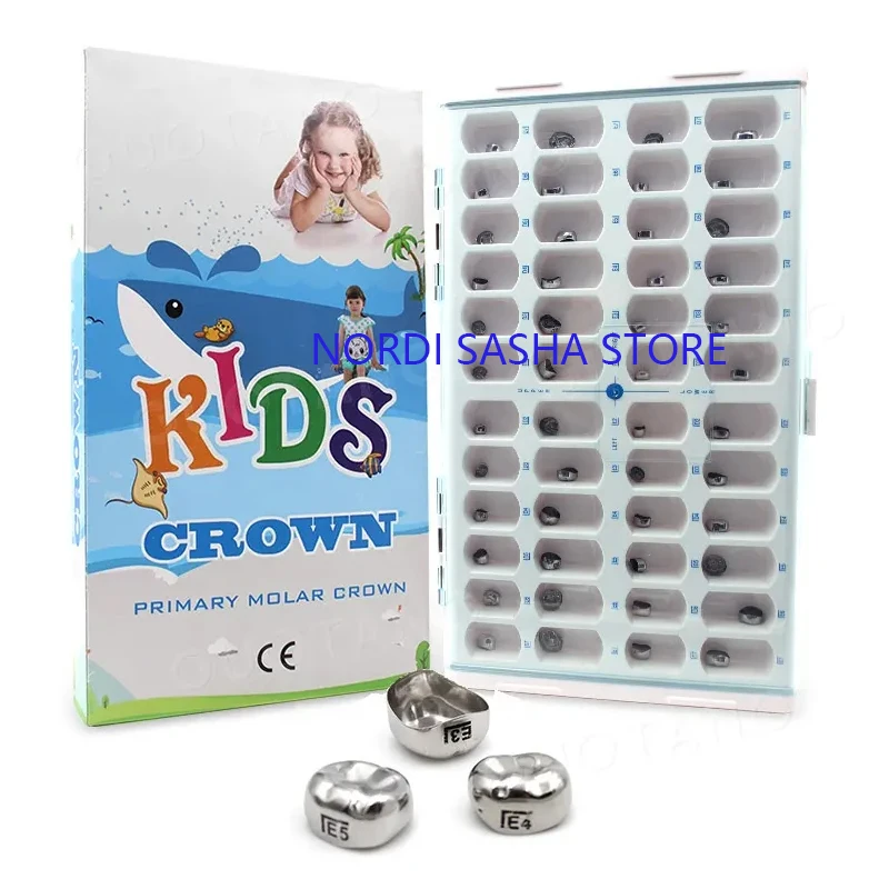 48Pcs/Box Dental Stainless Steel Pediatric Preformed Temporary Kids Crown Orthodontic Primary Molar Crown Dentistry Tool