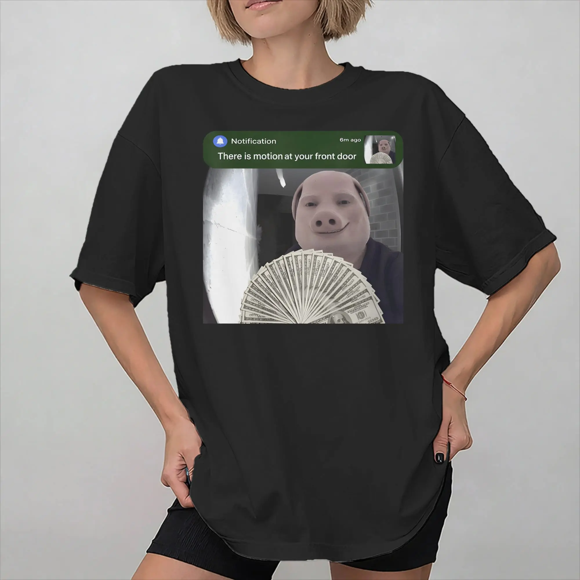 Men Women New Arrival John pork meme there is motion at your front door  Tee T Shirt Cotton  T-shirts Clothing