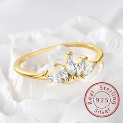 925 Sterling Silver Shiny Zircon crown Rings for Women Wedding Engagement Fashion Elegant Gold Color new in Fine Jewelry
