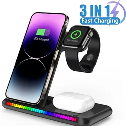 Foldable 3 in 1 100W LED fast Wireless Charger Stand Charging Station For iPhone 15 14 13 12 16 Apple Watch 9 8 7 6 Airpods Pro