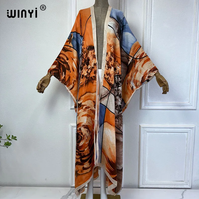 2024 new WINYI Summer Butterfly printing Beach Wear Swim Suit elegant Africa women boho Cardigan sexy Holiday long Sleeve Kimono