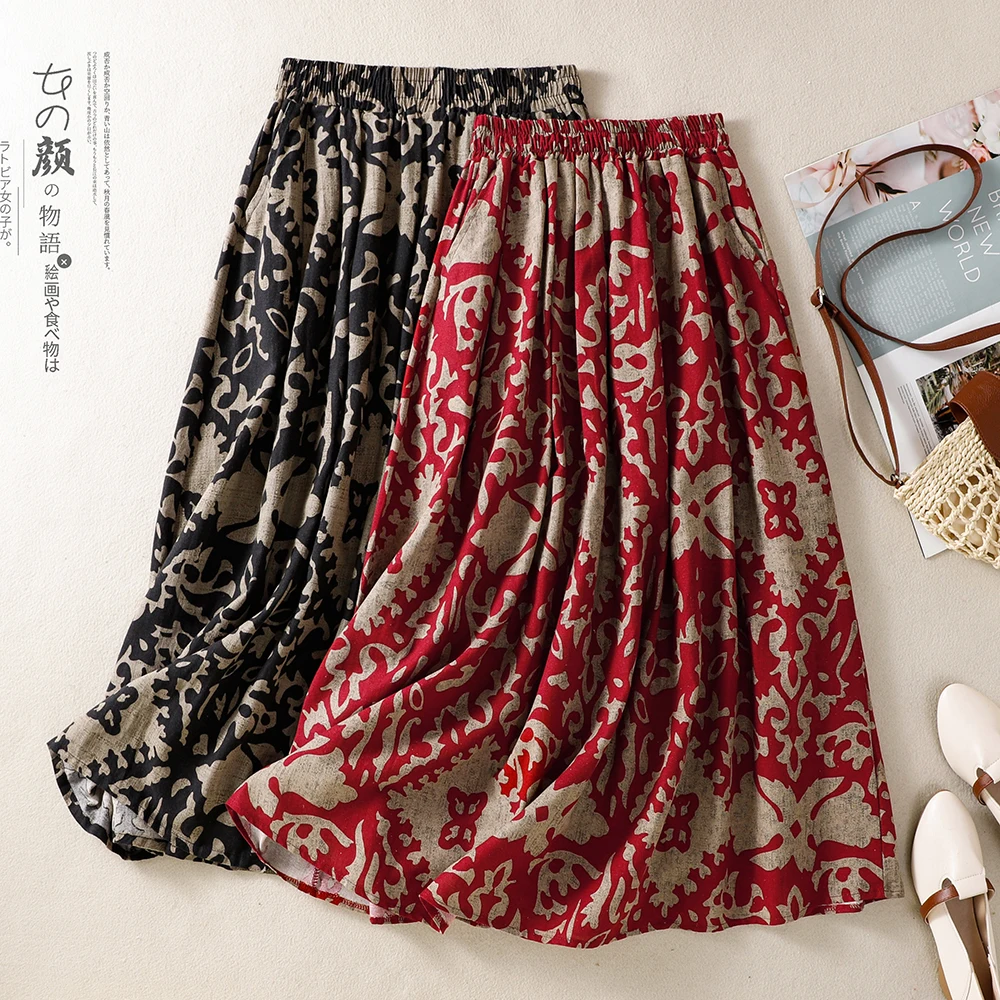 

Elegant Printed Maxi Skirt Fashionable Retro Style Summer New Arrival Slimming Hip Covering Small Size Chinese Style Umbrella...