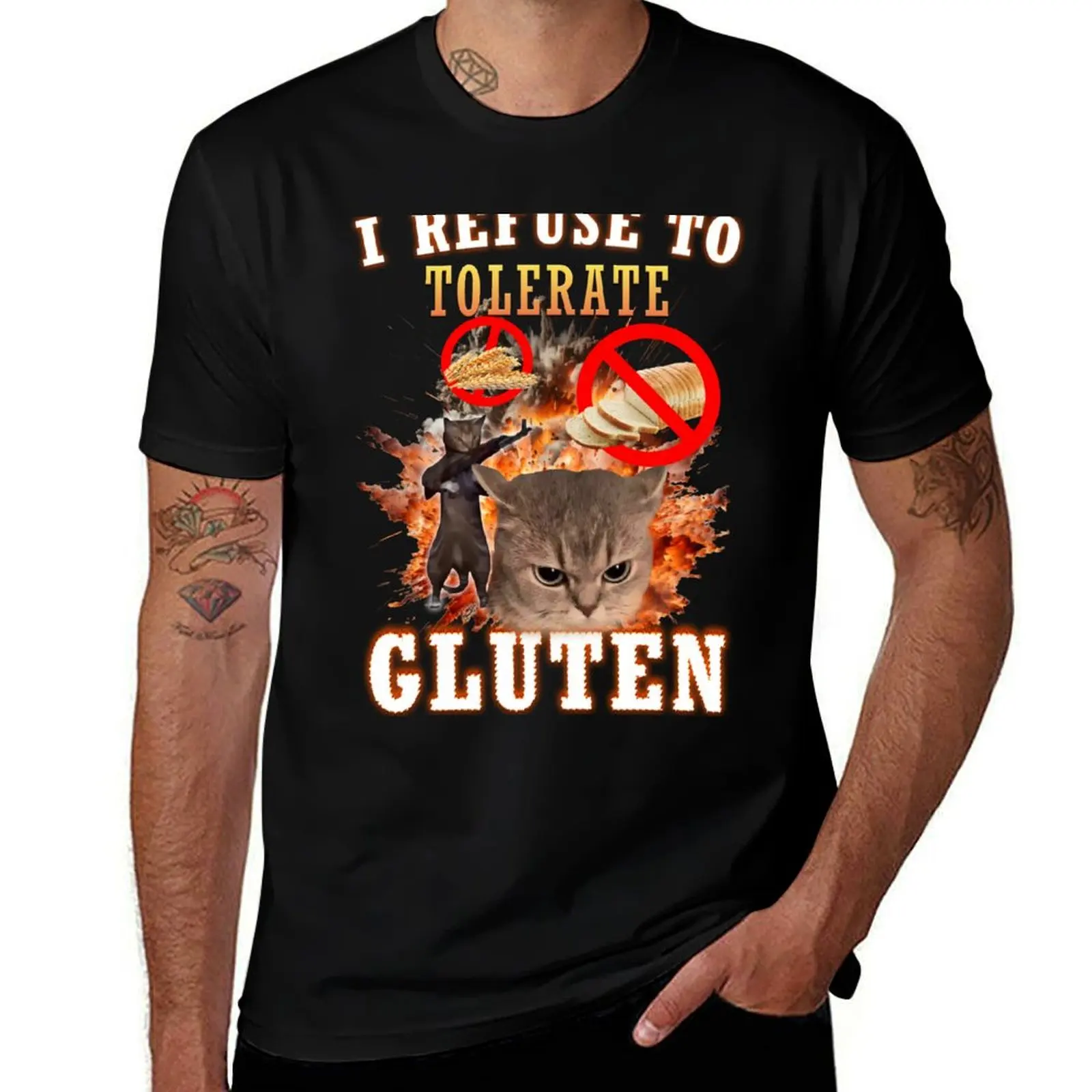 I Refuse to Tolerate Gluten Funny Cat Meme T-Shirt Holiday Outdoor T-Shirt
