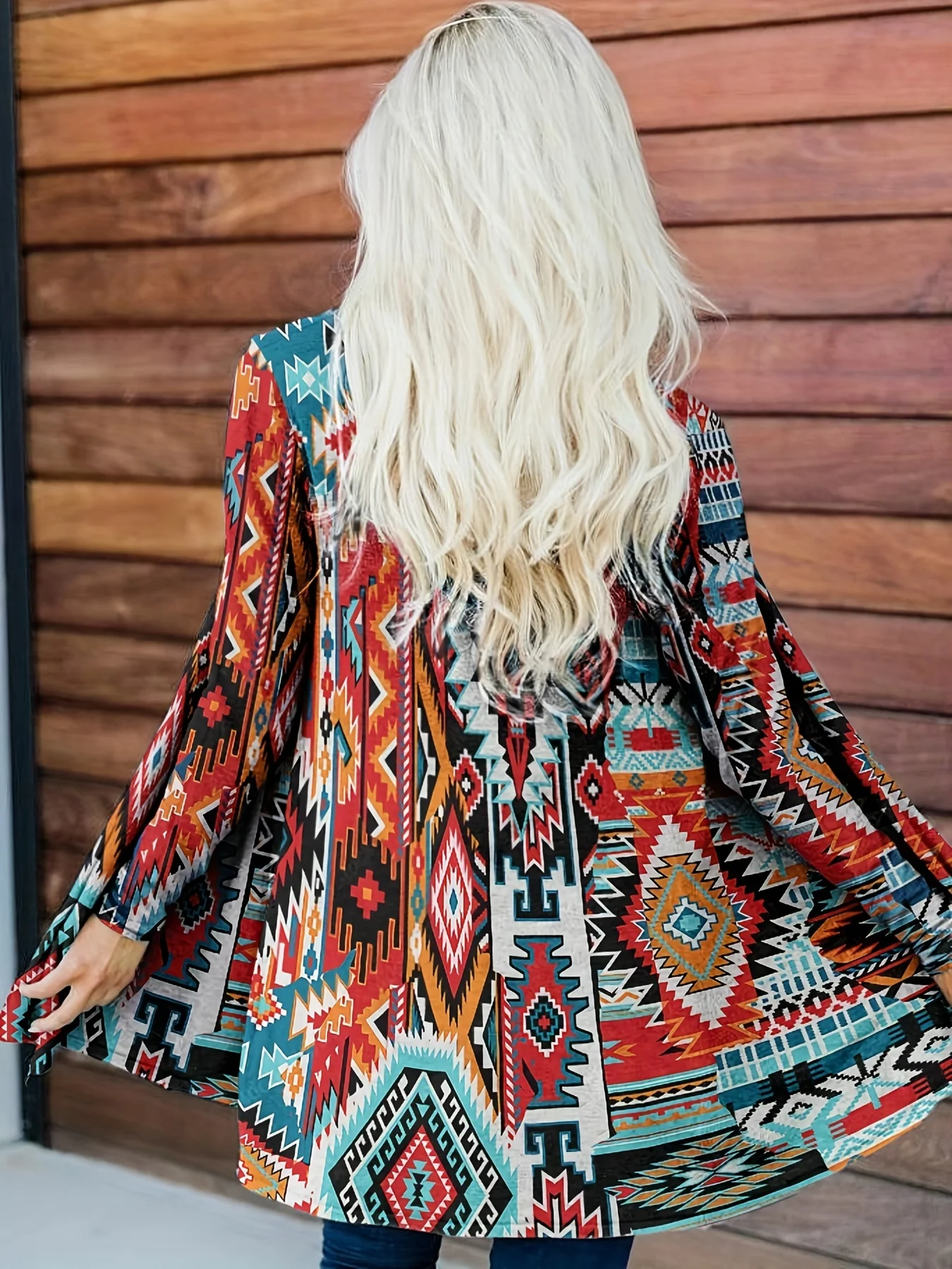 Women's Western-Style Printed Shawl Jacket Long-Sleeve Stylish Outerwear