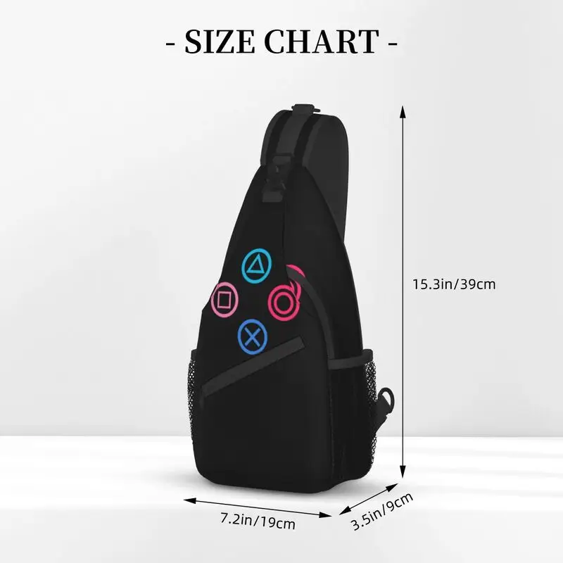 Botões do controlador do jogo de vídeo símbolos estilingue saco de peito personalizado ombro crossbody mochila para homens viagem caminhadas daypack