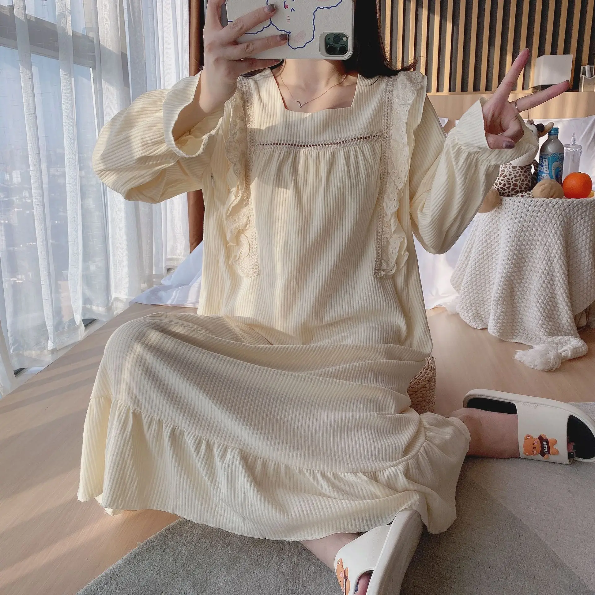 100% Cotton Maternity Nursing Long Night Dress Large Size Loose Robe Clothes for Pregnant Women Summer Pregnancy Sleep Home Wear