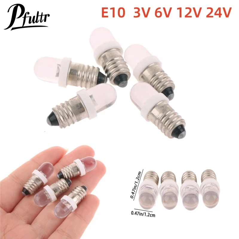 5Pcs E10 Led Bulb E10 DC 3V 6V 12V 24V Instrument Bulb E10 Indicator Bulb Old Fashioned Flashlight Torch DIY Work Mini Light