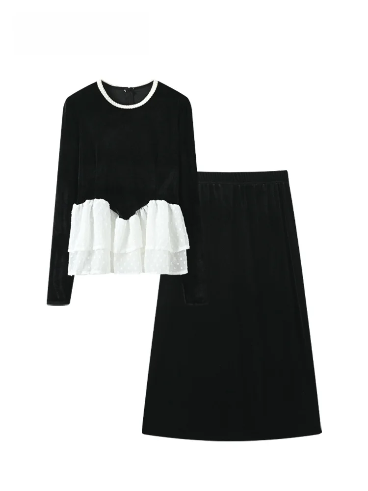 

Faionable plus Size Sweatirt Skirt Set Women's Long Sve Spring Outfit Slimming Sli f-length Polyester Fiber