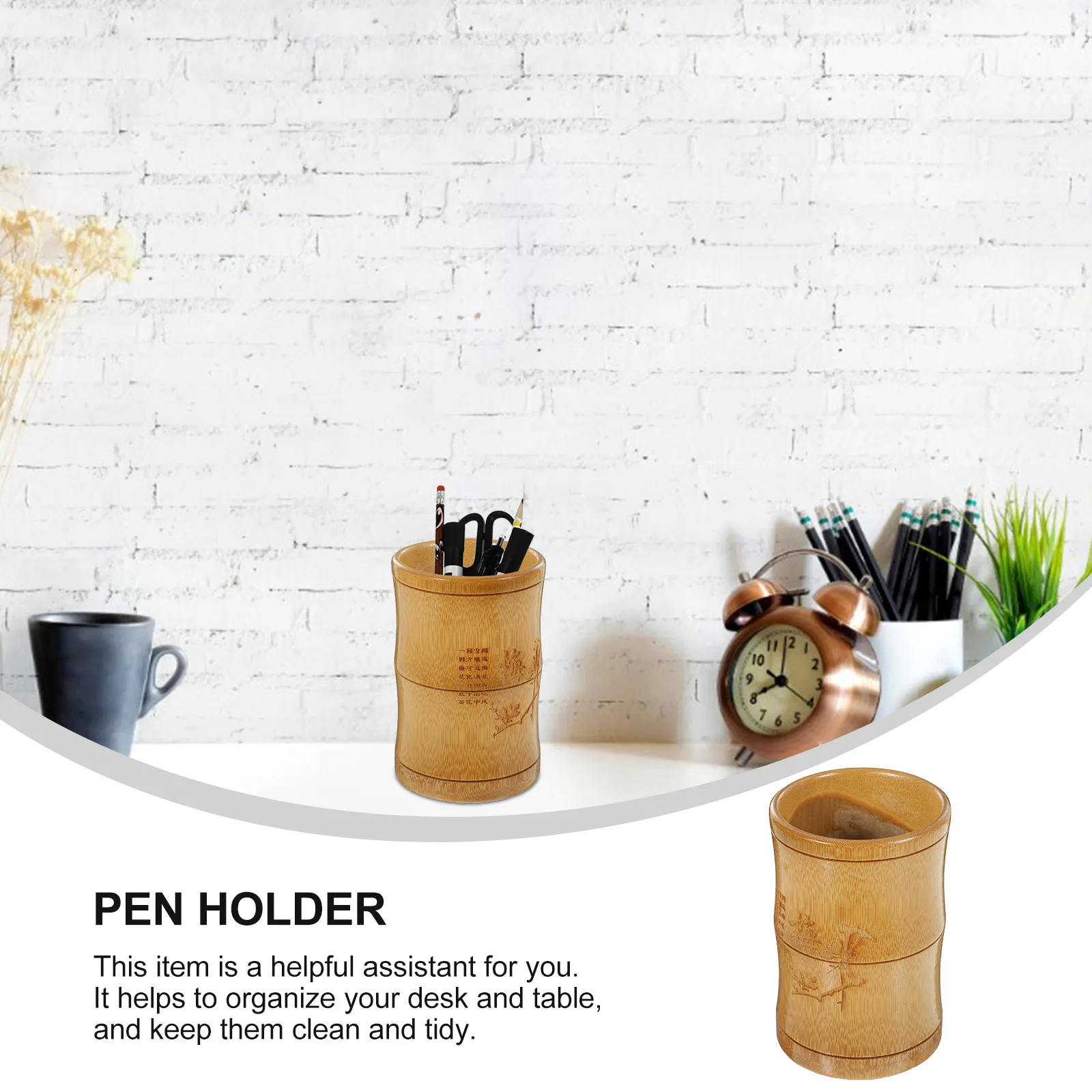 

Bamboo Wood Pen Holder Vintage Chinese Style Desktop Organizer Makeup Brush Container Office Tools Holder Storage Pencil Pot