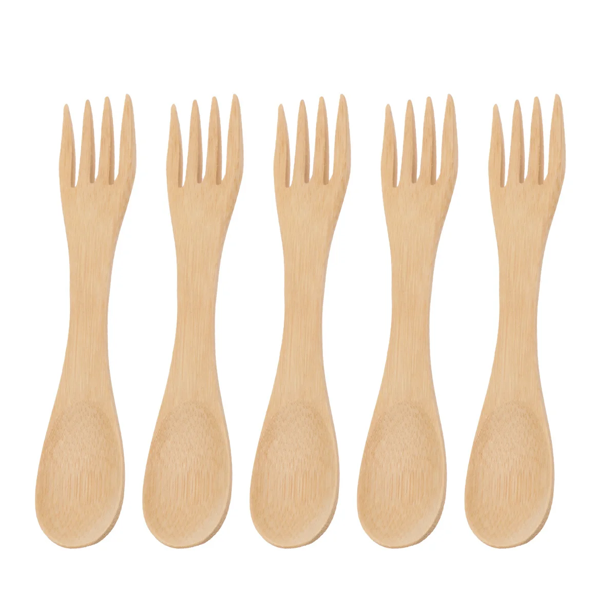 

5Pcs Cartoon Kids Wooden 2-in-1 Spoon Fork Spork Combination Lightweight Eco-Friendly Household Tableware