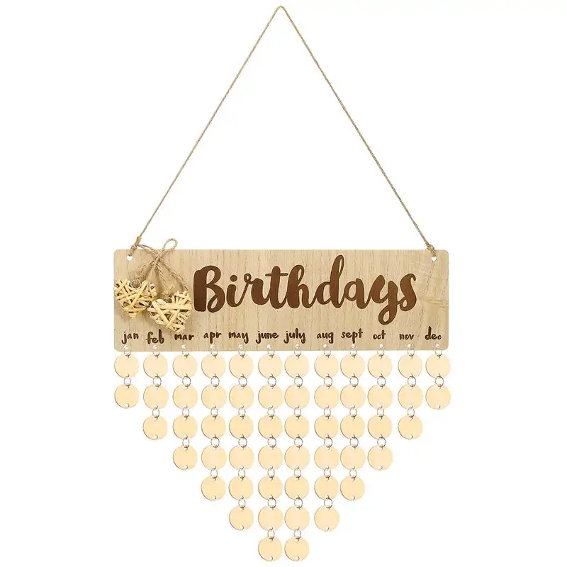 1 PC Reminder Wooden Hanging DIY Calendar Plaque Board Wood Grain Board Lowercase Letters Birthdays Calendar Hanging Board