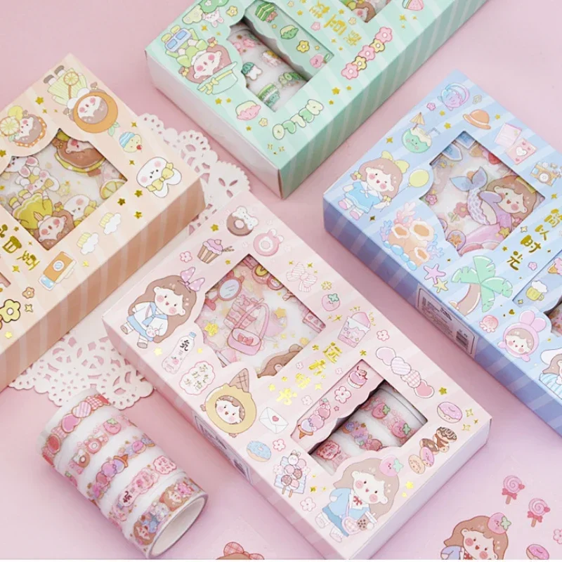 1 box Hand ledger tape gift box set cute little fresh girl mind students hand ledger sticker diary diy decorative materials