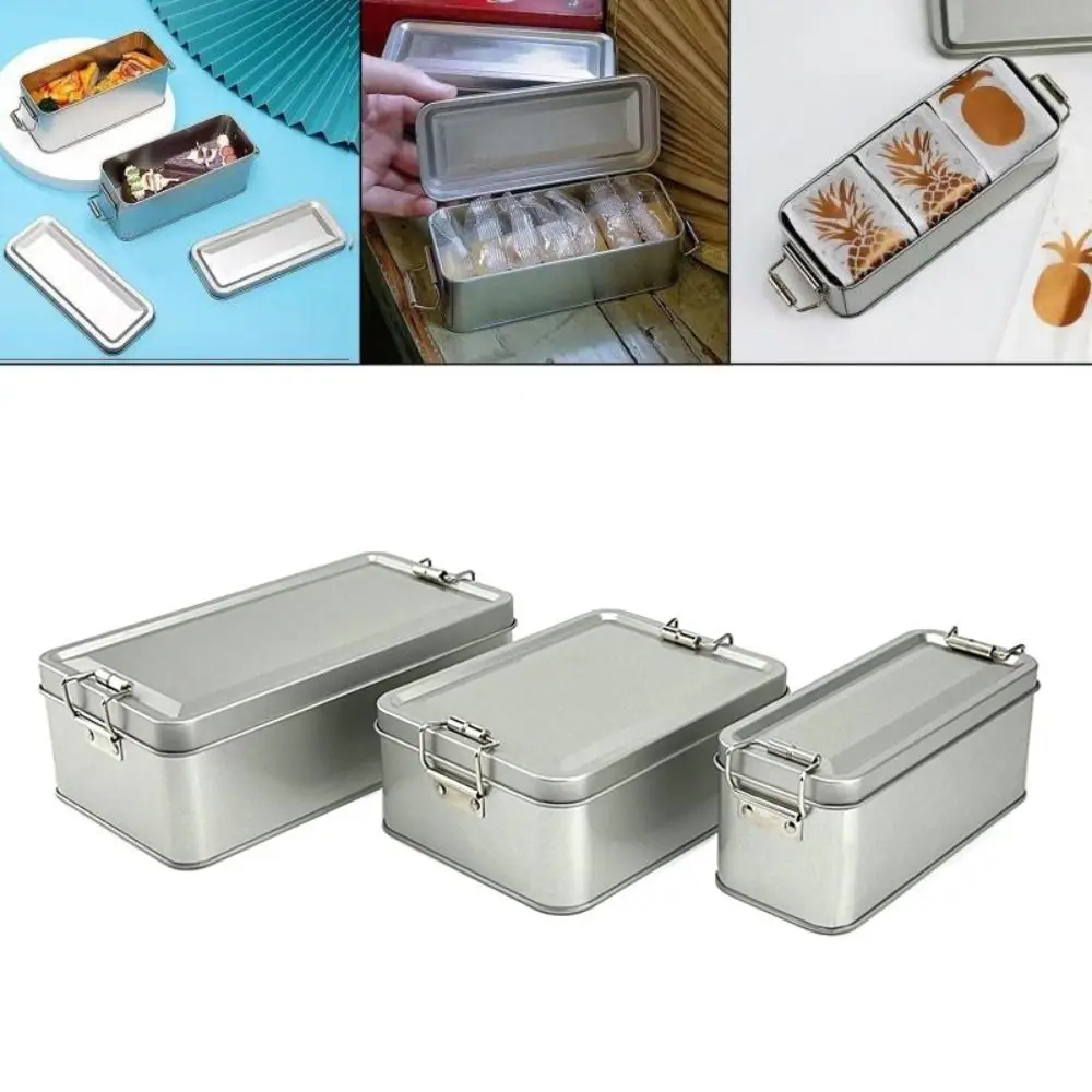 Caja de Hierro Rectangular Metálica de Alta Calidad, Caja de Almacenamiento Estilo Antiguo, Caja para Empacar Pasteles, Duradera con Tapa y Hebilla, Organizador de Hierro
