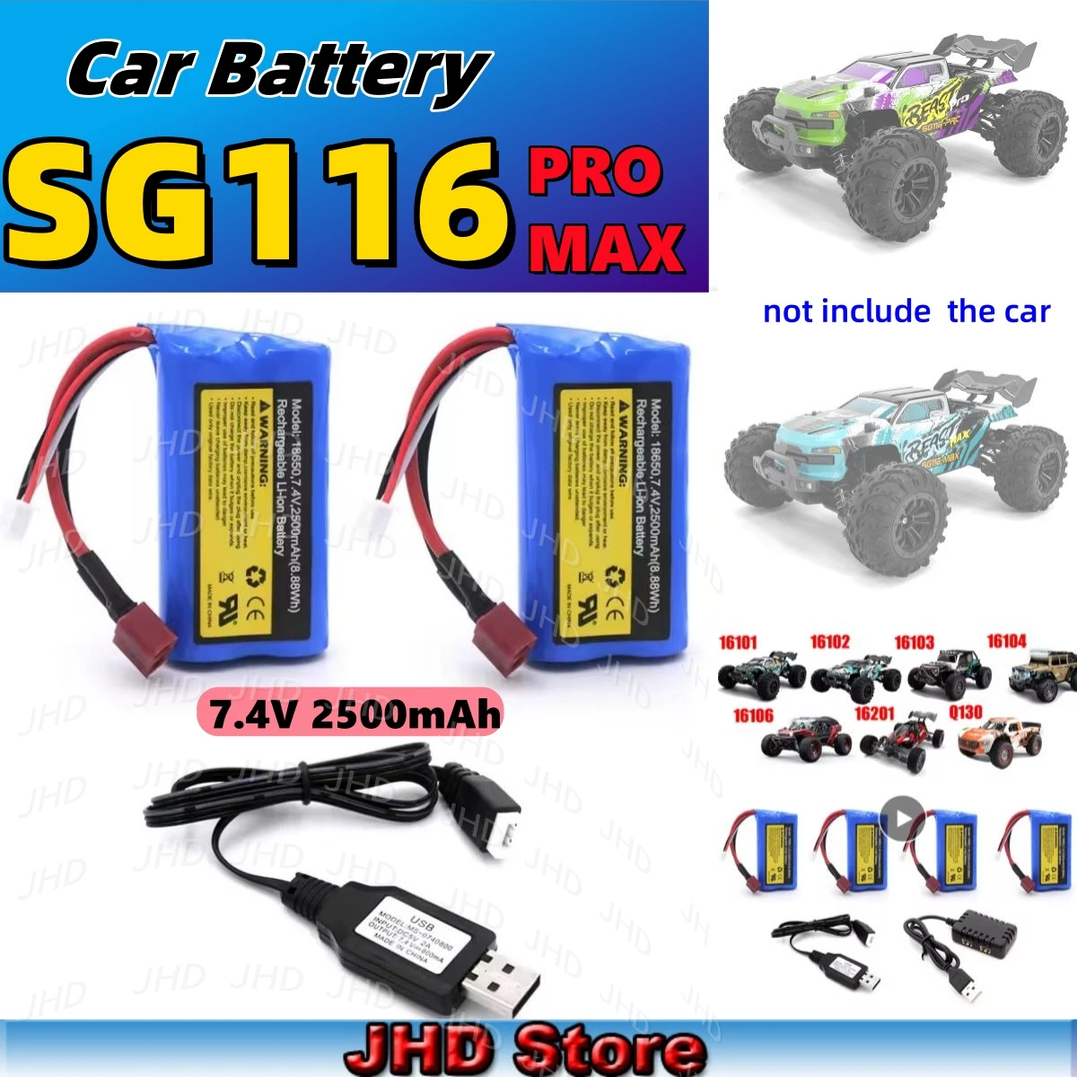 JHD для SG116MAX Автомобильный аккумулятор 2500 мАч для ZLL SG116 PRO/SG216 MAX SG316 PRO Pro RC Автомобильная запасная часть 7,4 В Аккумулятор для 16101 PRO Car