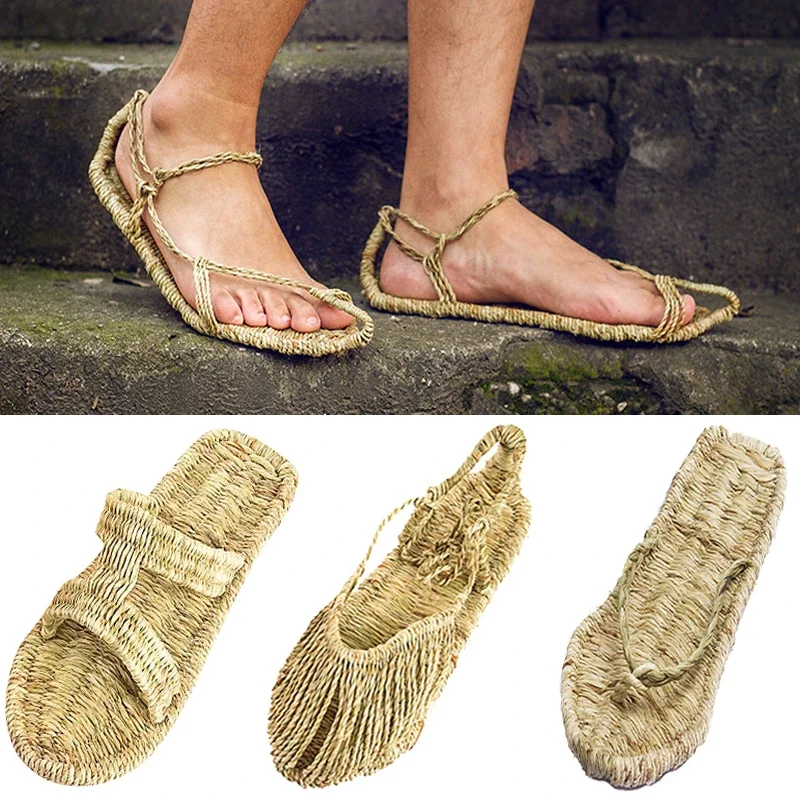 Medieval Shoes Straw Sandals Vintage Hand Made Shoes Slippers for Adult Men Hemp Rope Summer Outfit Retro Props Japanese Anime 2