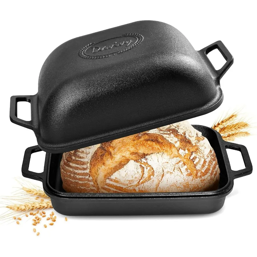 

9QT Large Cast Iron Bread Loaf Pan with Lid for Sourdough Bread Baking PreSeasoned NonStick Dutch Oven Ideal for Home Bakery En