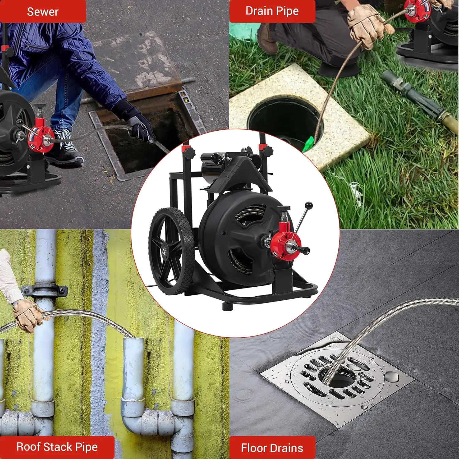 Machine de nettoyage de canalisations électrique à alimentation automatique, 100 pieds x 1/2 pouces, moteur 6,8a pour tuyaux de 1 à 4 pouces, serpent d'égout avec gants de commutation