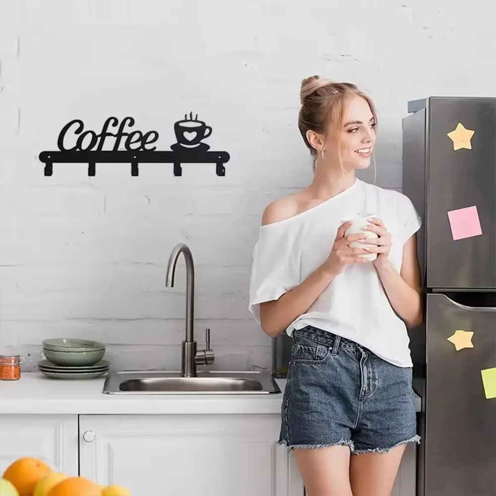 Heavy-Duty Wall Mounted Metal Coffee Mug Rack with Multi Hooks Stylish Cup Organizer for Home Kitchen