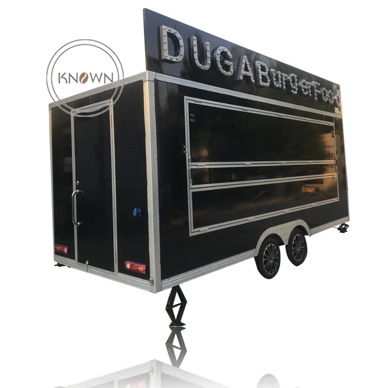 5m Mobile Food Trailer Street Ice Cream Hot Dog Coffee Food Cart Stainless Steel Food Trucks With Advertising Board