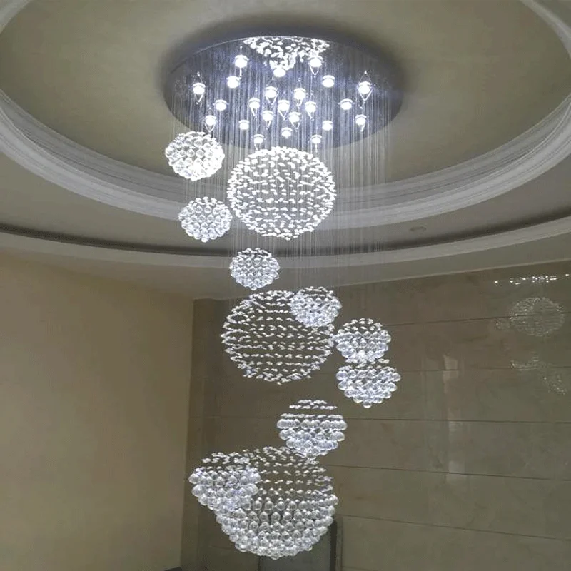 Crystal Led Ceiling Chandelier High Modern Spiral Large Raindrop Flush Mount Lamp Fixture Living Room Hall Pendant Light Fixture