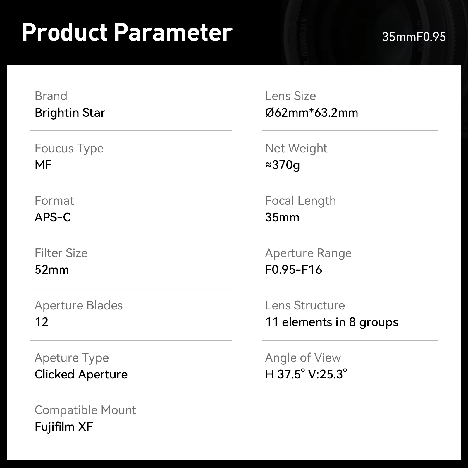 Brightin Star 35 мм F0.95 Объектив для беззеркальной камеры с большой диафрагмой APS-C ручной фокусировкой Sony E Nikon Z Fuji X Canon RF Фото №6