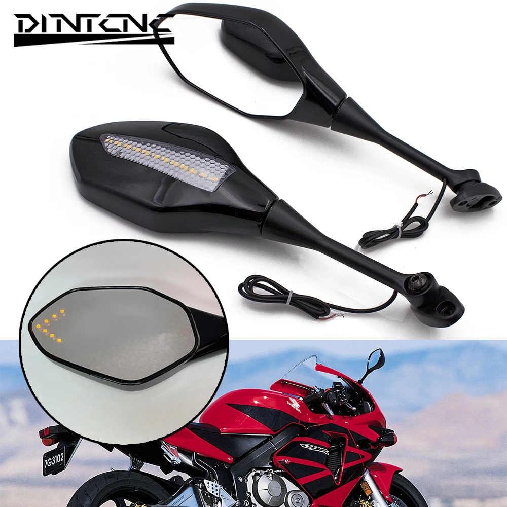 Turn Signal Rearview Mirror Universal for Honda CBR600RR 2003-2011 CBR1000RR 2004-2007 Motorcycle LED Running Water Light