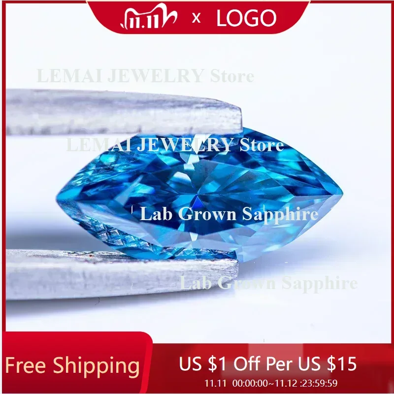 

Moissanite Stone Sapphire Blue Color VVS1 Marquise Shape Charms Beads for DIY Jewelry Making Rings Bracelet with GRA Certificate