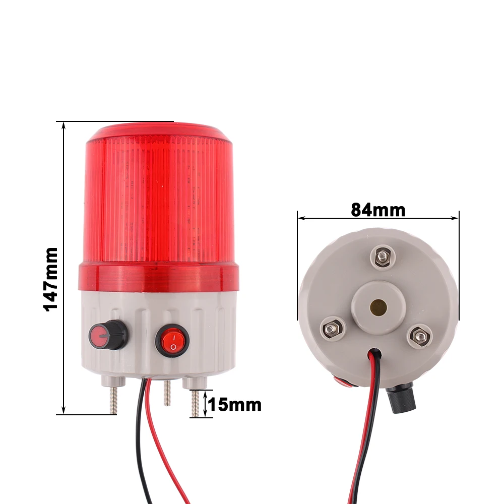 Luz de alarme com volume ajustável, lâmpada LED piscante rotativa com luz de advertência sonora 220V24V luz liga/desliga vermelha