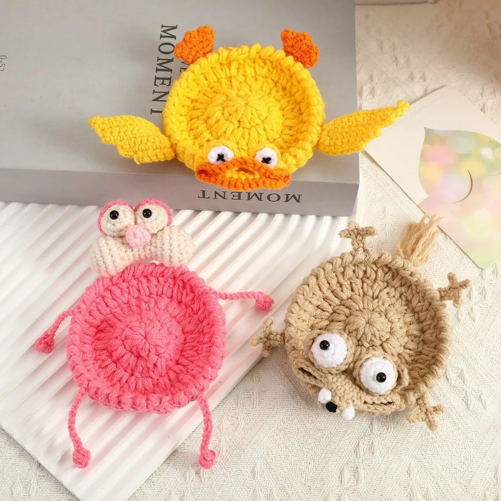 Pink Panther Handmade Crochet Animal Coaster 3D Animal Cartoon Knitted Cup Mat Cute Soft Yarn Drink Coaster for Cup Mug Drink